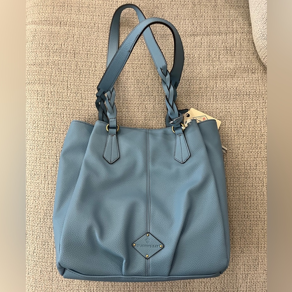 St Johns Bay New with Tags Blue Leather Tote Bag